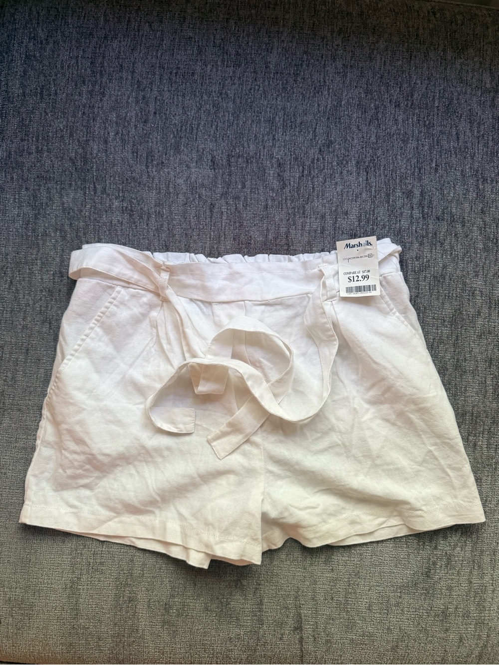 Marshalls Women's Cream Tie-Waist Linen-Blend High Waist Shorts